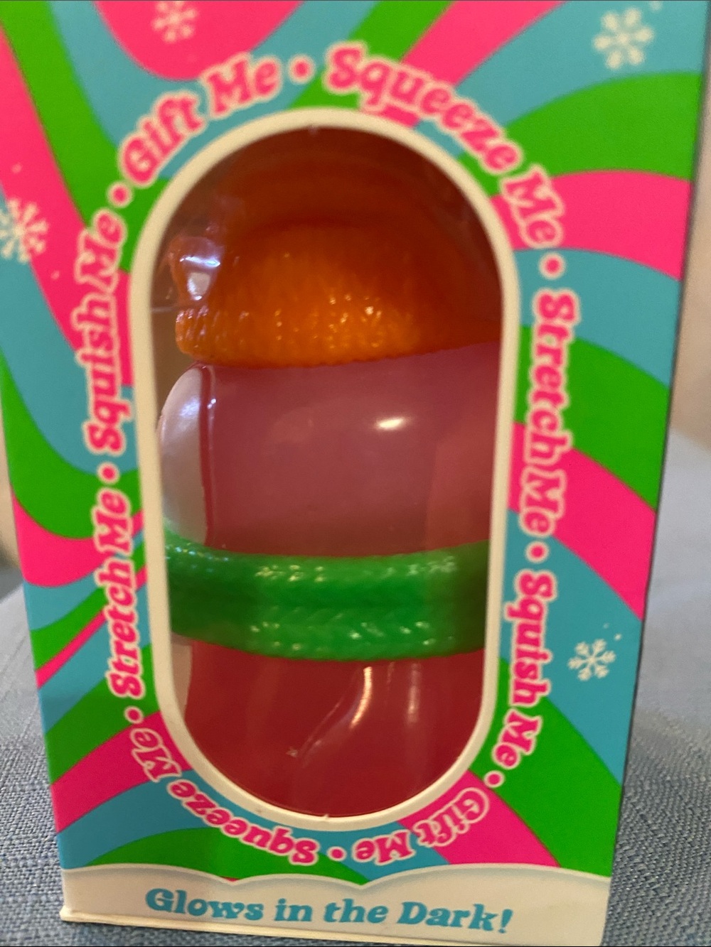 Needoh Polar Glow Penguin Squishy Toy - Pink with Orange Hat and Green Scarf - Picture 3 of 6